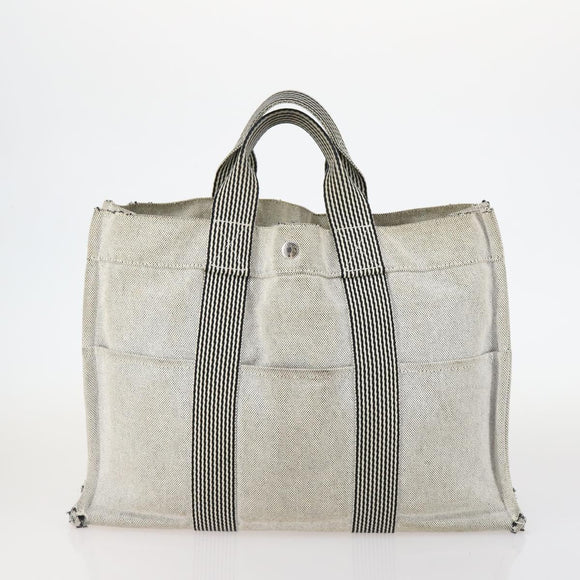 HERMES Fourre Tout Hand Bag Canvas 2Set Gray Black Auth 144215