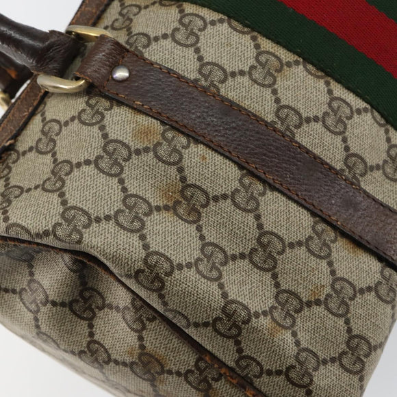 GUCCI GG Supreme Web Sherry Line Boston Bag PVC Beige Gold Auth 144221