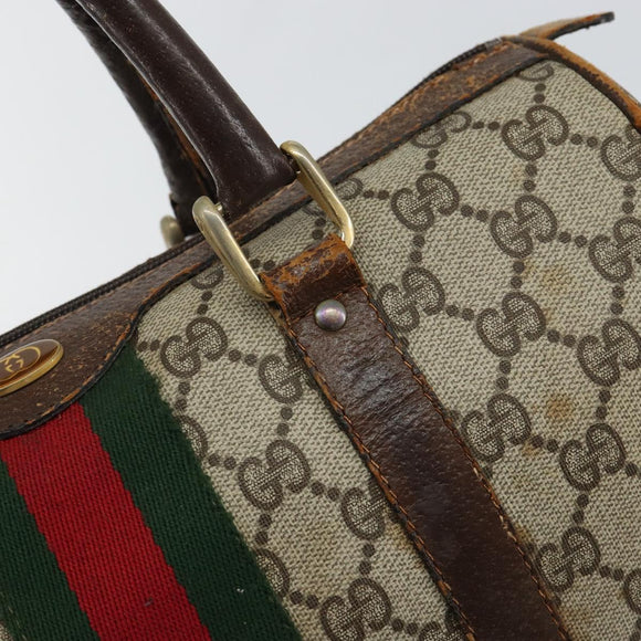 GUCCI GG Supreme Web Sherry Line Boston Bag PVC Beige Gold Auth 144221