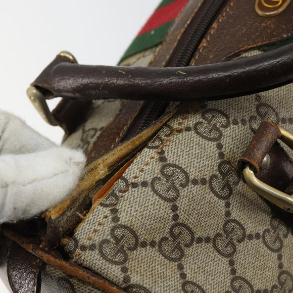 GUCCI GG Supreme Web Sherry Line Boston Bag PVC Beige Gold Auth 144221