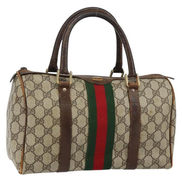 GUCCI GG Supreme Web Sherry Line Boston Bag PVC Beige Gold Auth 144221