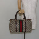 GUCCI GG Supreme Web Sherry Line Boston Bag PVC Beige Gold Auth 144221-24