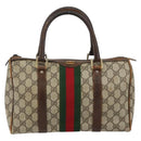 GUCCI GG Supreme Web Sherry Line Boston Bag PVC Beige Gold Auth 144221-13
