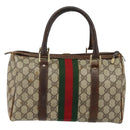 GUCCI GG Supreme Web Sherry Line Boston Bag PVC Beige Gold Auth 144221-2