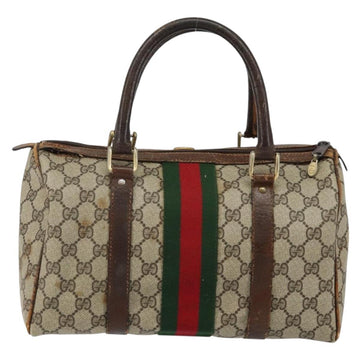 GUCCI GG Supreme Web Sherry Line Boston Bag PVC Beige Gold Auth 144221 - 0