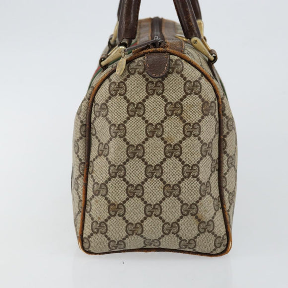 GUCCI GG Supreme Web Sherry Line Boston Bag PVC Beige Gold Auth 144221
