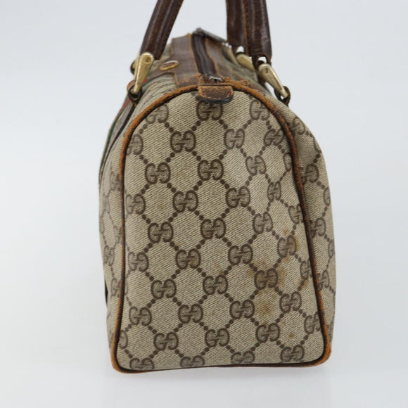 GUCCI GG Supreme Web Sherry Line Boston Bag PVC Beige Gold Auth 144221
