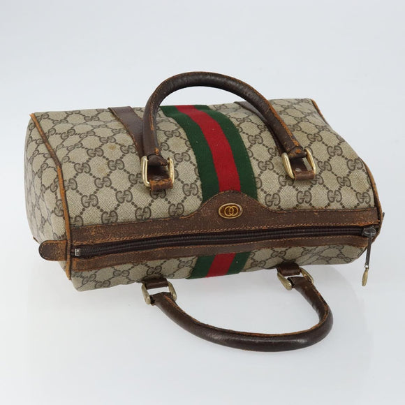 GUCCI GG Supreme Web Sherry Line Boston Bag PVC Beige Gold Auth 144221