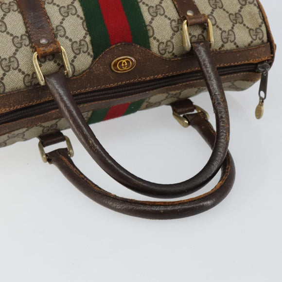 GUCCI GG Supreme Web Sherry Line Boston Bag PVC Beige Gold Auth 144221