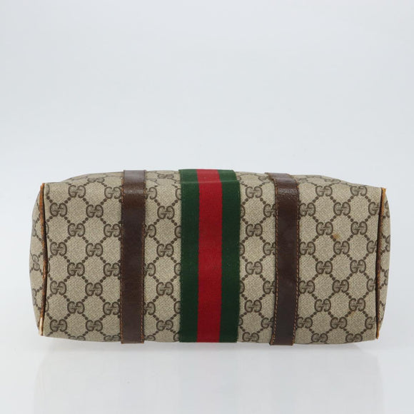 GUCCI GG Supreme Web Sherry Line Boston Bag PVC Beige Gold Auth 144221