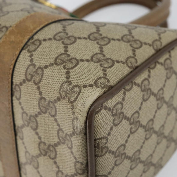 GUCCI GG Supreme Web Sherry Line Boston Bag PVC Beige Gold 40 02 006 Auth 144227