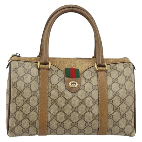 GUCCI GG Supreme Web Sherry Line Boston Bag PVC Beige Gold 40 02 006 Auth 144227
