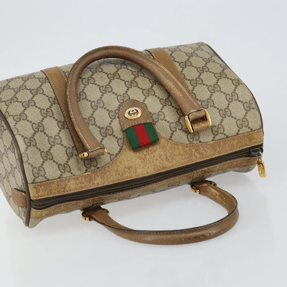 GUCCI GG Supreme Web Sherry Line Boston Bag PVC Beige Gold 40 02 006 Auth 144227