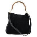 GUCCI Bamboo Shoulder Bag Suede 2way Black Gold 001 1577 Auth 144229-1