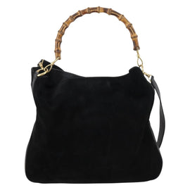 GUCCI Bamboo Shoulder Bag Suede 2way Black Gold 001 1577 Auth 144229 - 0