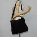 GUCCI Bamboo Shoulder Bag Suede 2way Black Gold 001 1577 Auth 144229-23