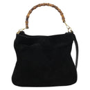 GUCCI Bamboo Shoulder Bag Suede 2way Black Gold 001 1577 Auth 144229-3