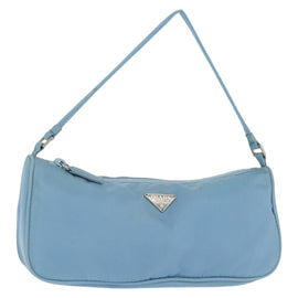 PRADA Accessory Pouch Nylon Light Blue Silver Auth 144231