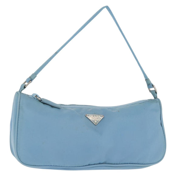 PRADA Accessory Pouch Nylon Light Blue Silver Auth 144231