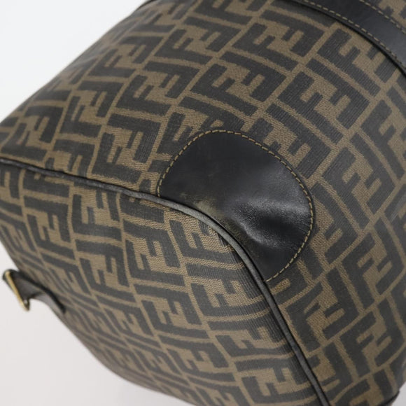 FENDI Zucca Canvas Boston Tas PVC Zwart Bruin Auth 144233