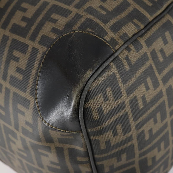 FENDI Zucca Canvas Boston Tas PVC Zwart Bruin Auth 144233