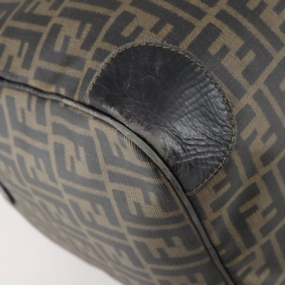 FENDI Zucca Canvas Boston Tas PVC Zwart Bruin Auth 144233