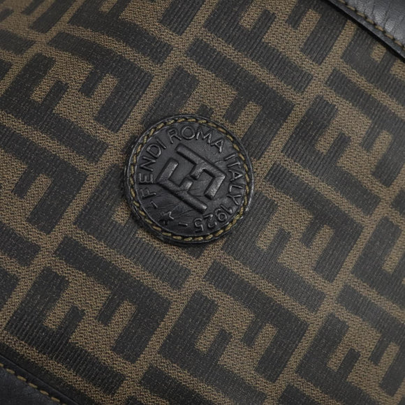 FENDI Zucca Canvas Boston Tas PVC Zwart Bruin Auth 144233
