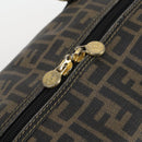 FENDI Zucca Canvas Boston Tas PVC Zwart Bruin Auth 144233-10