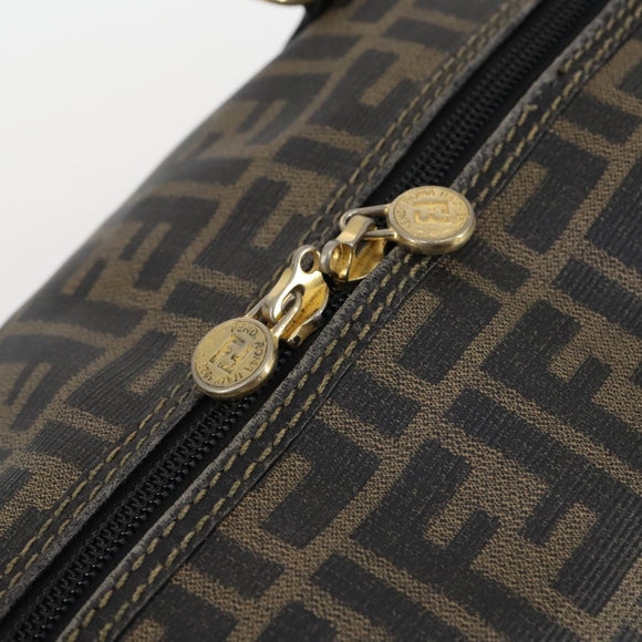 FENDI Zucca Canvas Boston Tas PVC Zwart Bruin Auth 144233