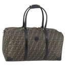 FENDI Zucca Canvas Boston Tas PVC Zwart Bruin Auth 144233-1