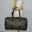 FENDI Zucca Canvas Boston Tas PVC Zwart Bruin Auth 144233-23