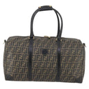 FENDI Zucca Canvas Boston Tas PVC Zwart Bruin Auth 144233-13