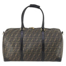 FENDI Zucca Canvas Boston Tas PVC Zwart Bruin Auth 144233-2
