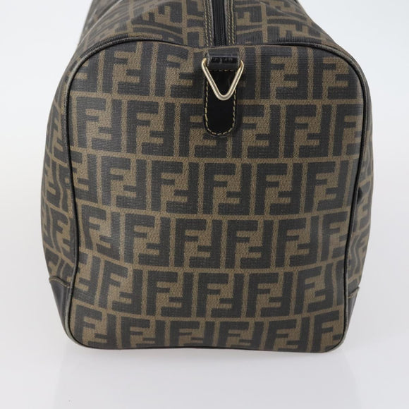 FENDI Zucca Canvas Boston Tas PVC Zwart Bruin Auth 144233
