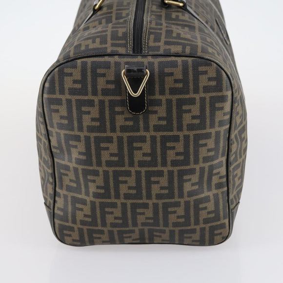 FENDI Zucca Canvas Boston Tas PVC Zwart Bruin Auth 144233