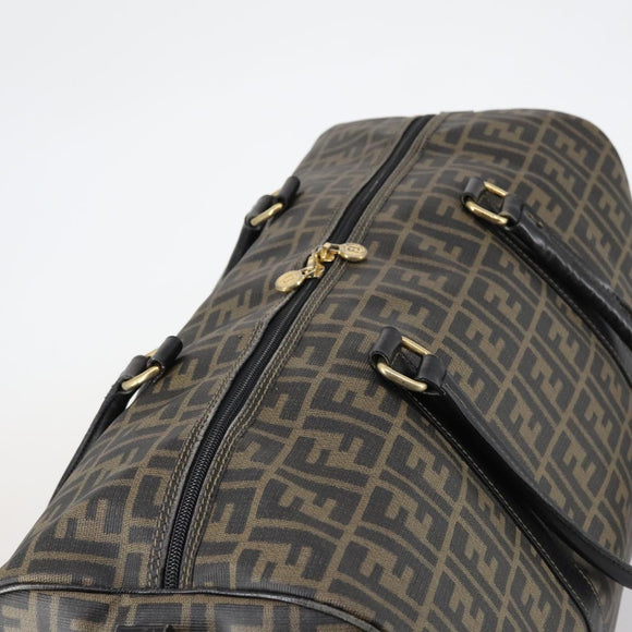 FENDI Zucca Canvas Boston Tas PVC Zwart Bruin Auth 144233