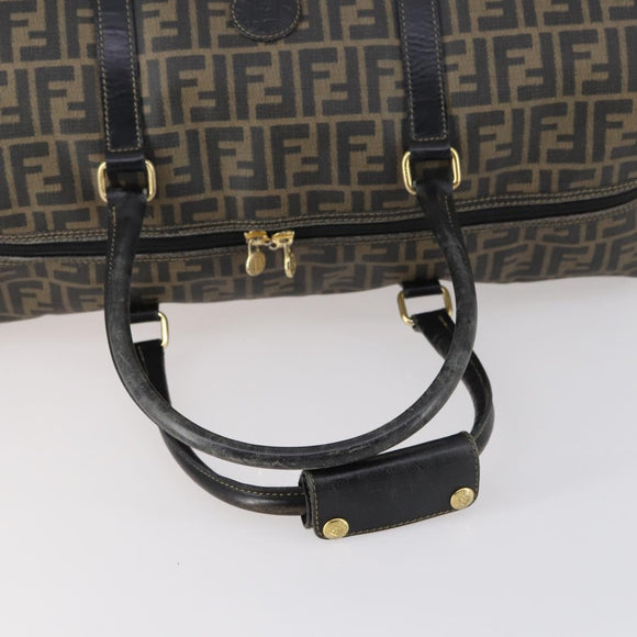 FENDI Zucca Canvas Boston Tas PVC Zwart Bruin Auth 144233
