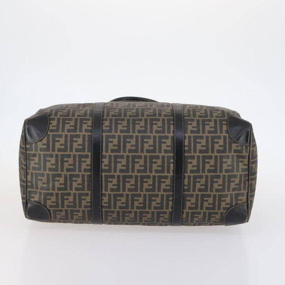 FENDI Zucca Canvas Boston Tas PVC Zwart Bruin Auth 144233