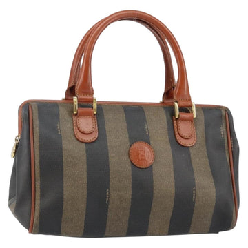 FENDI Pecan Canvas Hand Bag PVC Black Brown Auth 144247