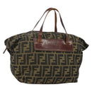 FENDI Zucca Canvas Hand Bag Black Brown Auth 144248-1