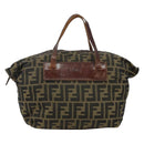 FENDI Zucca Canvas Hand Bag Black Brown Auth 144248-13