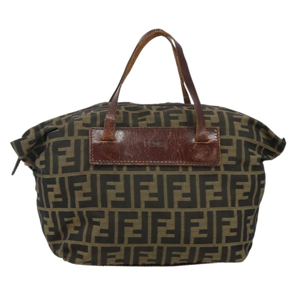FENDI Zucca Canvas Hand Bag Black Brown Auth 144248