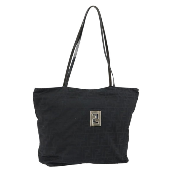 FENDI Zucca Canvas Tote Bag Black Silver Auth 144249