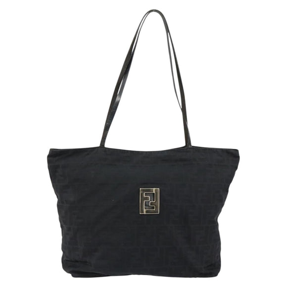 FENDI Zucca Canvas Tote Bag Black Silver Auth 144249