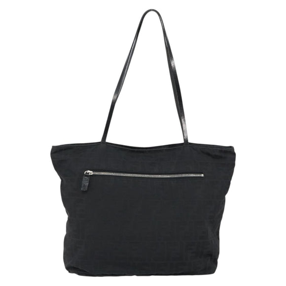 FENDI Zucca Canvas Tote Bag Black Silver Auth 144249