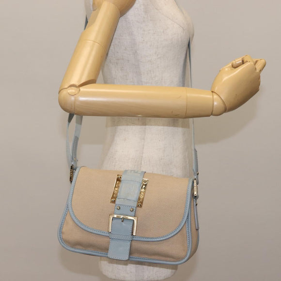 FENDI Zucca Canvas Shoulder Bag Beige Gold Auth 144250