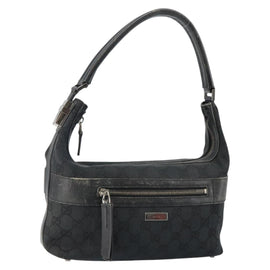 GUCCI GG Canvas Shoulder Bag Black Silver 001 4302 Auth 144270