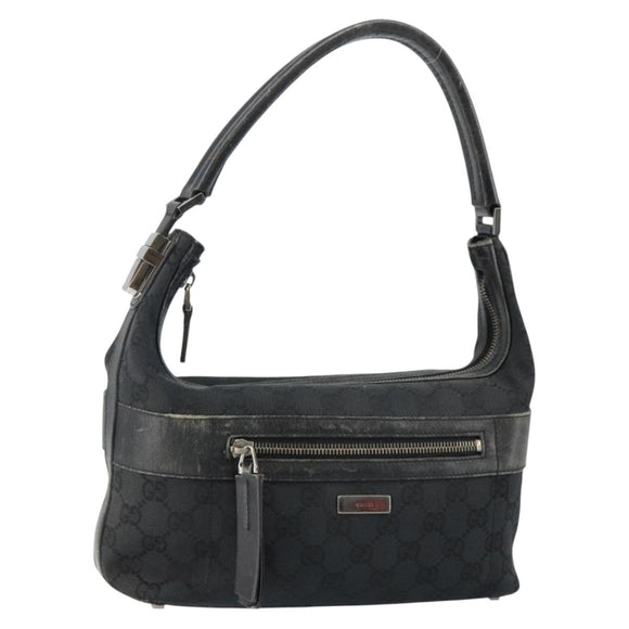 GUCCI GG Canvas Shoulder Bag Black Silver 001 4302 Auth 144270