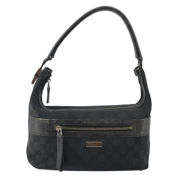 GUCCI GG Canvas Shoulder Bag Black Silver 001 4302 Auth 144270