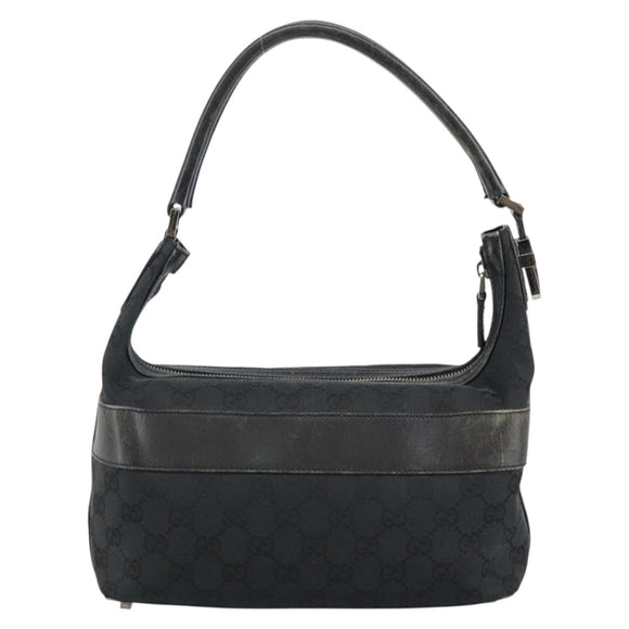GUCCI GG Canvas Shoulder Bag Black Silver 001 4302 Auth 144270